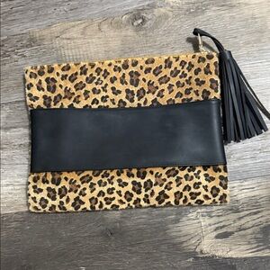 Leopard Print Clutch with Black Tassel